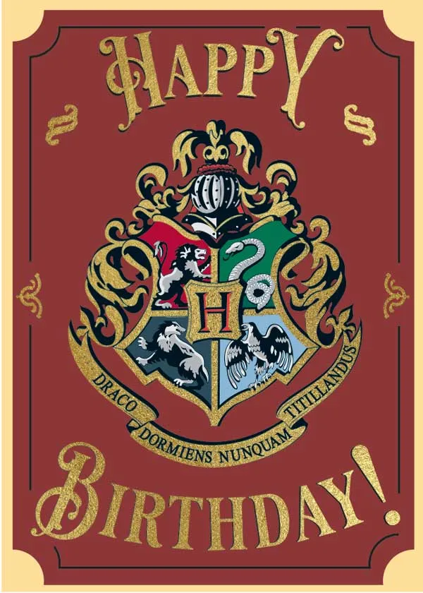 Harry Potter Hogwarts Gold Foil Birthday Greeting Card with Envelope