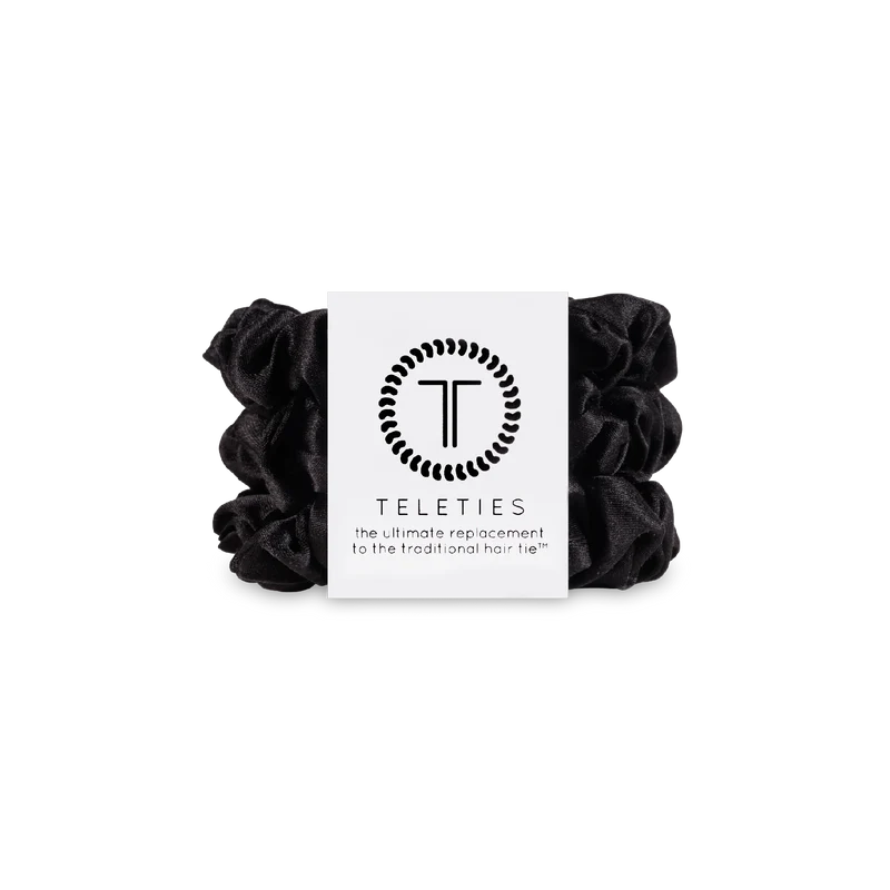 Jet Black Small Silk Scrunchies with Non-Slip Inner Coil 3-Pack