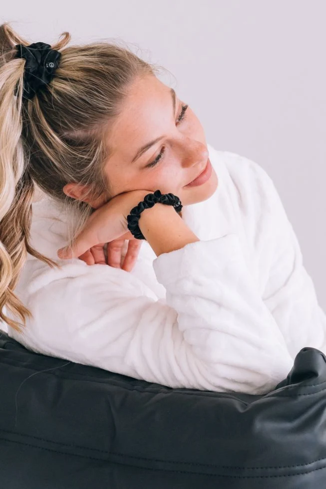Jet Black Small Silk Scrunchies with Non-Slip Inner Coil 3-Pack