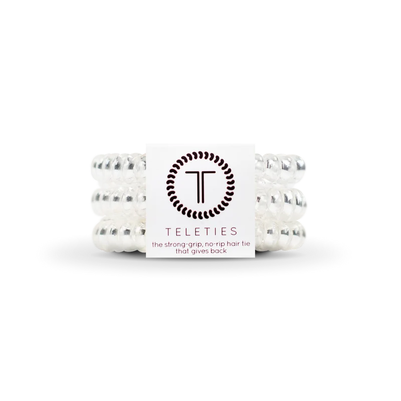 TELETIES Crystal Clear Small Waterproof Spiral Hair Ties 3-Pack