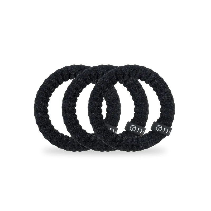 Jet Black Small Nylon Wrapped Coil Hair Ties 3-Pack