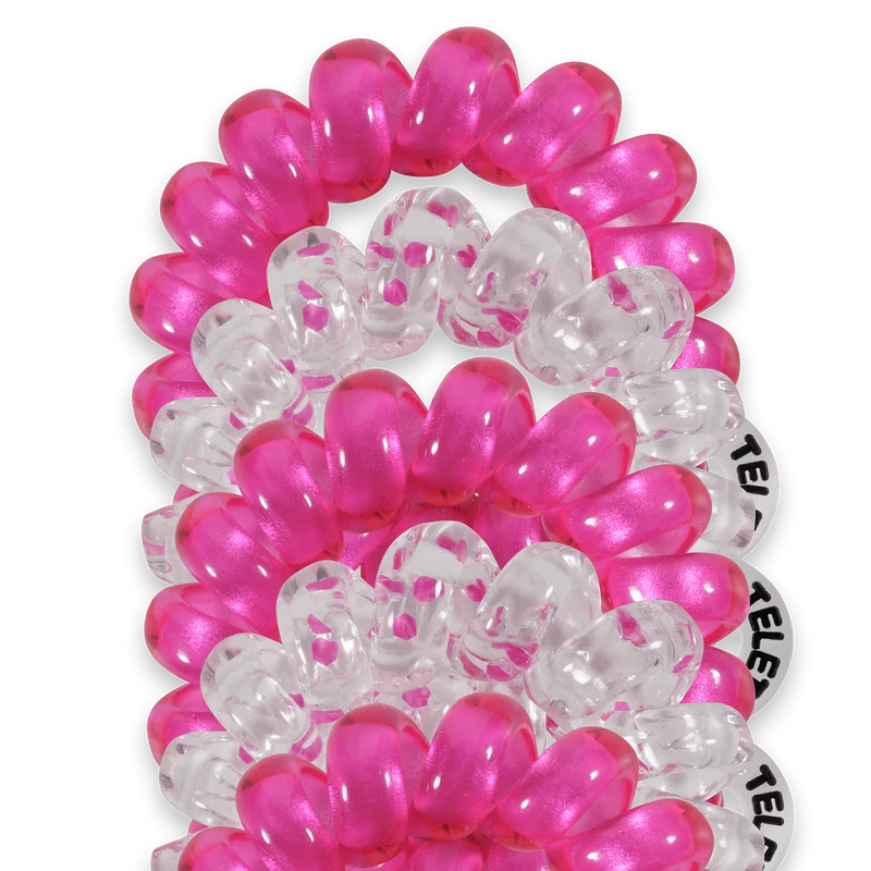 TELETIES Flirt Alert Pink Tiny No-Crease Spiral Hair Ties