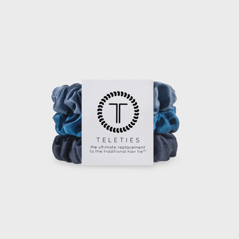 Teleties Midnight Rain Small Silk Scrunchies for Thin Hair
