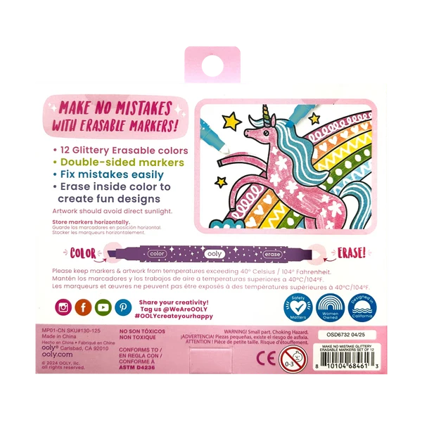 Ooly Make No Mistake Glittery Erasable Markers 12-Piece Art Set