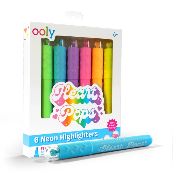 Ooly Heart Pops Neon Highlighters Set of Six Vibrant Colorful Pens