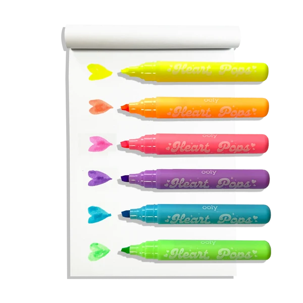 Ooly Heart Pops Neon Highlighters Set of Six Vibrant Colorful Pens