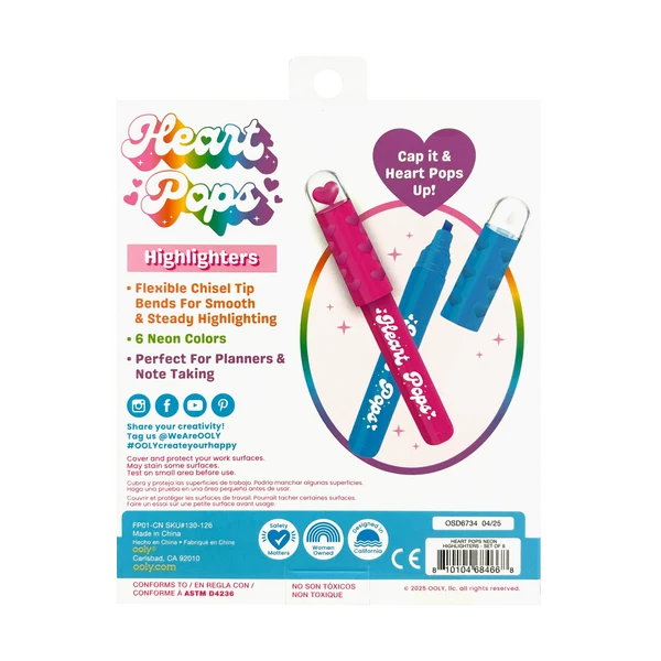 Ooly Heart Pops Neon Highlighters Set of Six Vibrant Colorful Pens
