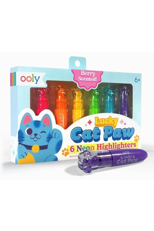 Ooly Lucky Cat Paw Neon Highlighters Berry Scented Set of 6
