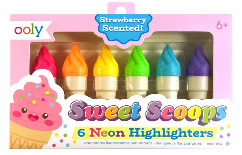 Sweet Scoops Vibrant Scented Neon Highlighters Set of 6 Smudge Proof Markers
