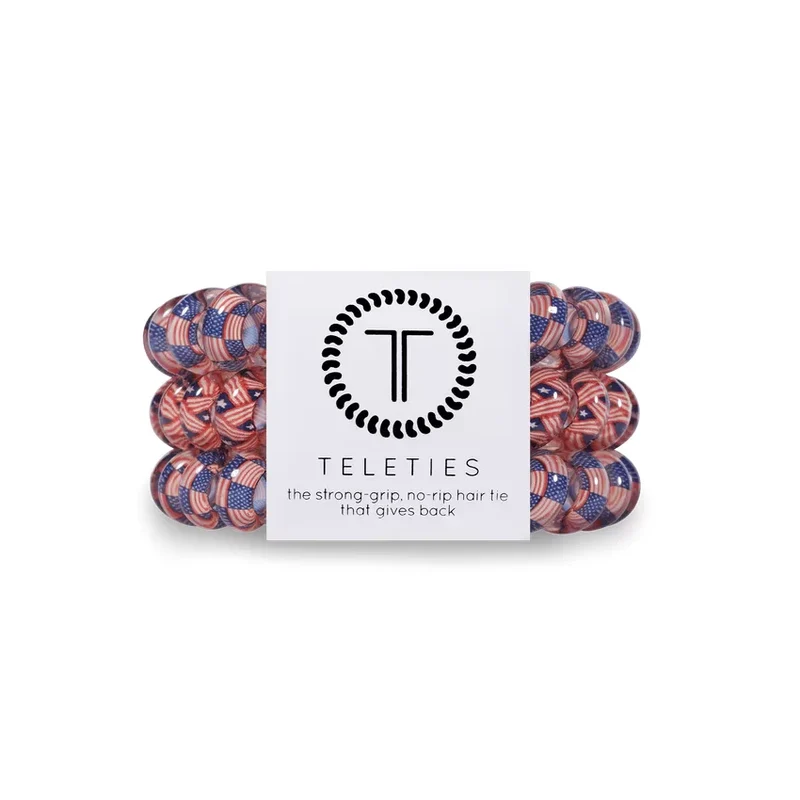 Teleties Large Stars and Stripes Patriotic No-Rip Hair Ties 3-Pack