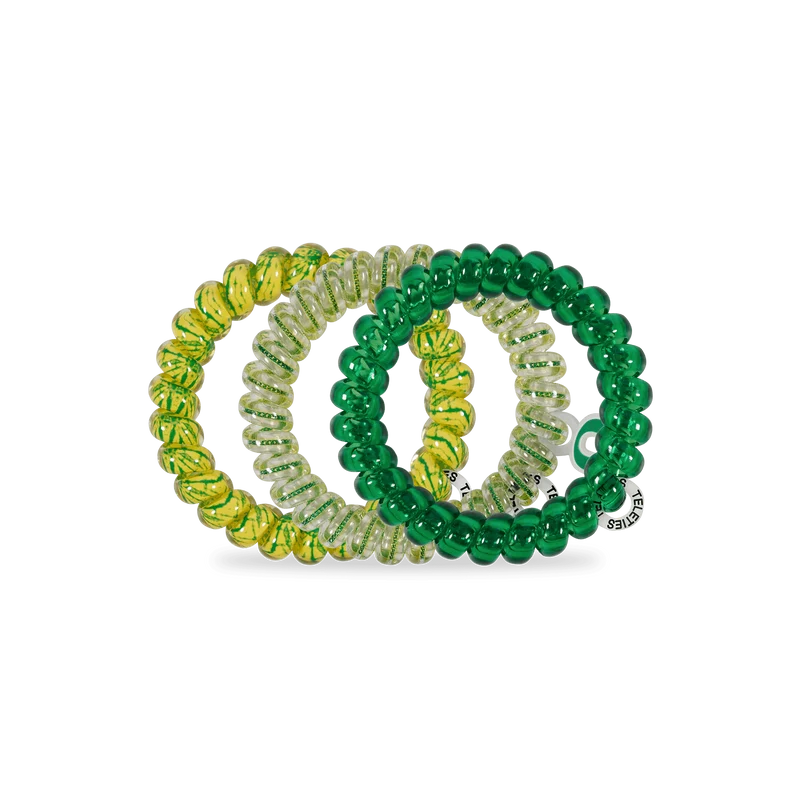TELETIES Go Ducks Large Spiral Hair Ties 3 Pack Green Yellow