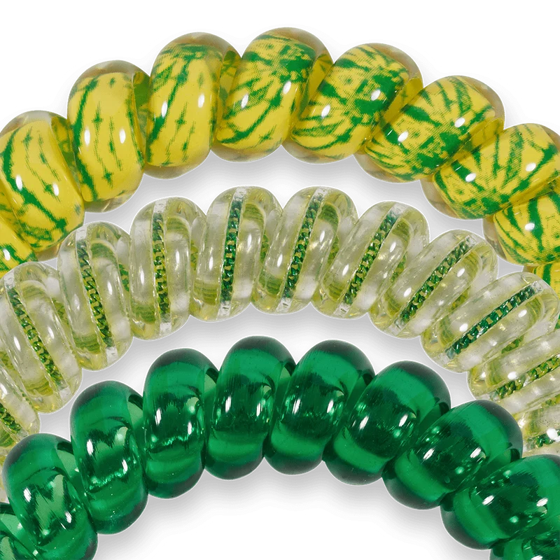 TELETIES Go Ducks Large Spiral Hair Ties 3 Pack Green Yellow