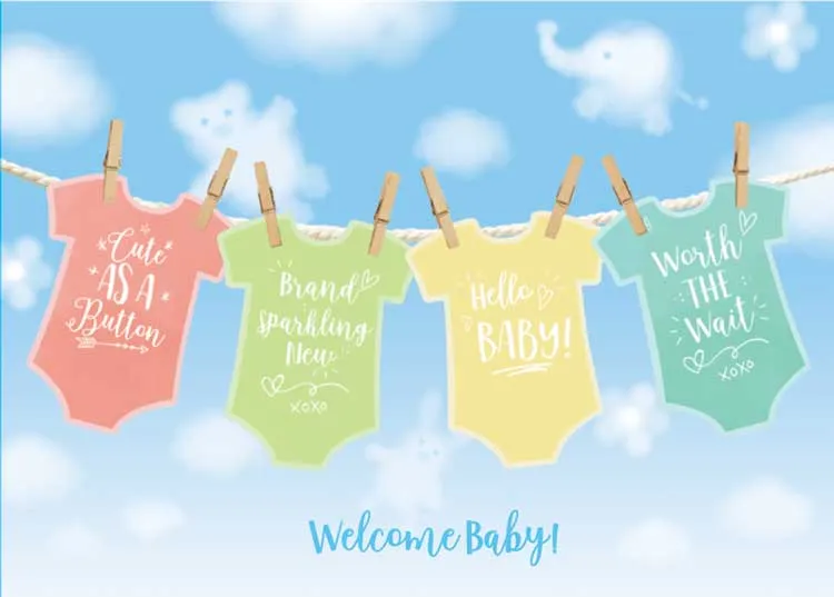 Adorable Embossed Baby Shower Note Card with Pastel Onesies