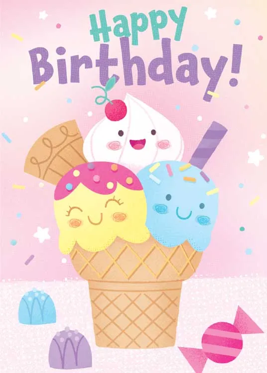 Sparkling Ice Cream Cone Birthday Greeting Card with Glitter Accents