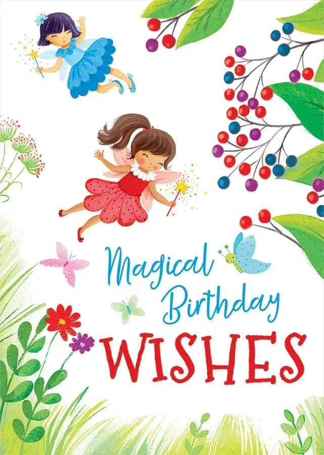 Magical Fairies Glitter Birthday Card with Foil and Envelope