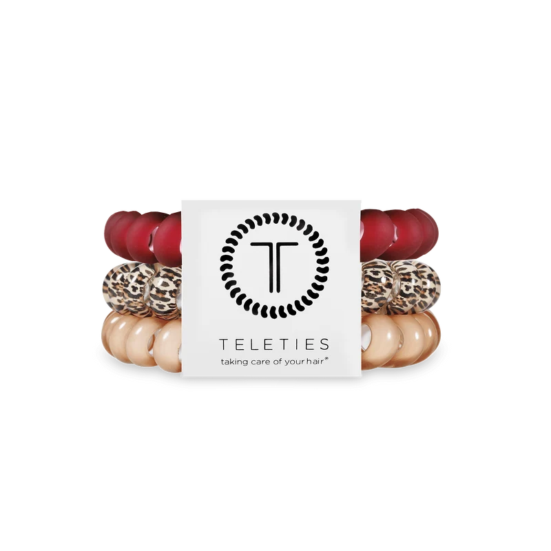 Wild Side Large Spiral Hair Ties Burgundy Beige 3-Pack