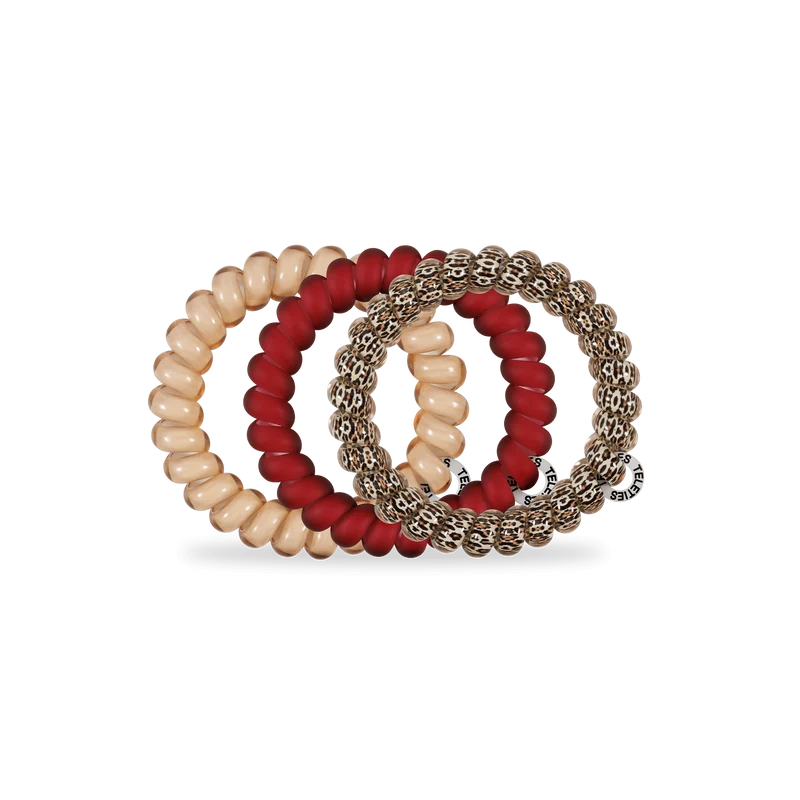 Wild Side Large Spiral Hair Ties Burgundy Beige 3-Pack
