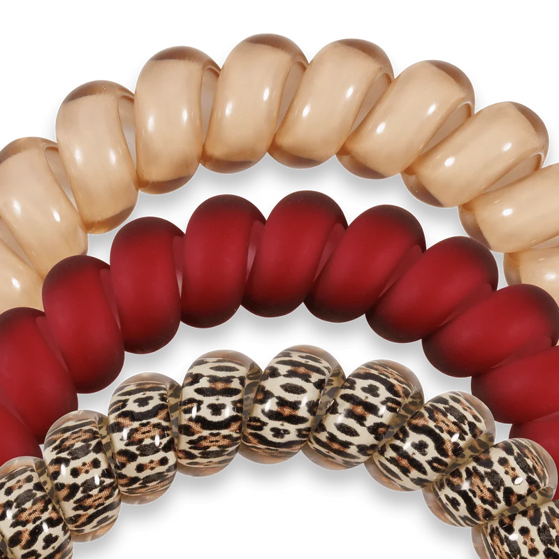 Wild Side Large Spiral Hair Ties Burgundy Beige 3-Pack