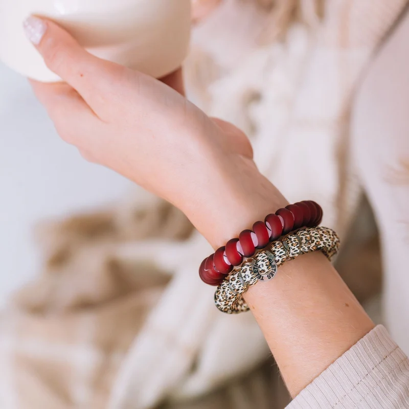 Wild Side Large Spiral Hair Ties Burgundy Beige 3-Pack