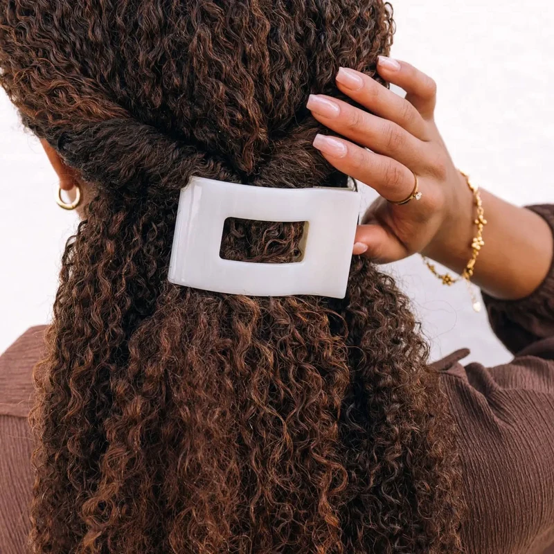 Teleties Medium Flat Rectangle Hair Clip Coconut White