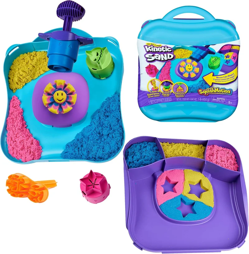Kinetic Sand SquishMotion Playset with 1lb Pink Yellow Blue Sand