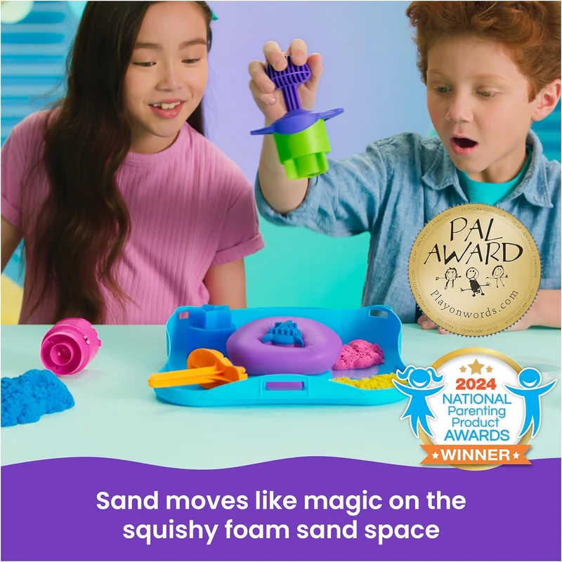 Kinetic Sand SquishMotion Playset with 1lb Pink Yellow Blue Sand