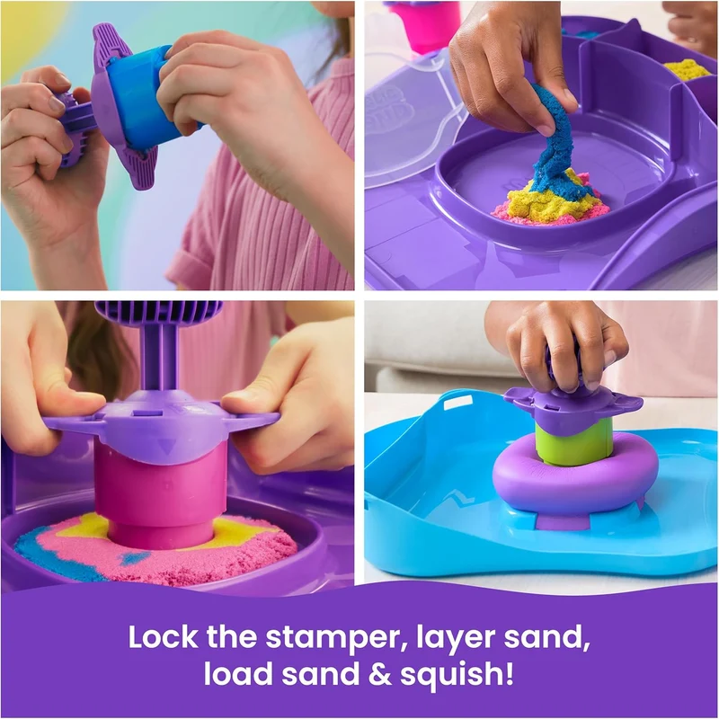Kinetic Sand SquishMotion Playset with 1lb Pink Yellow Blue Sand
