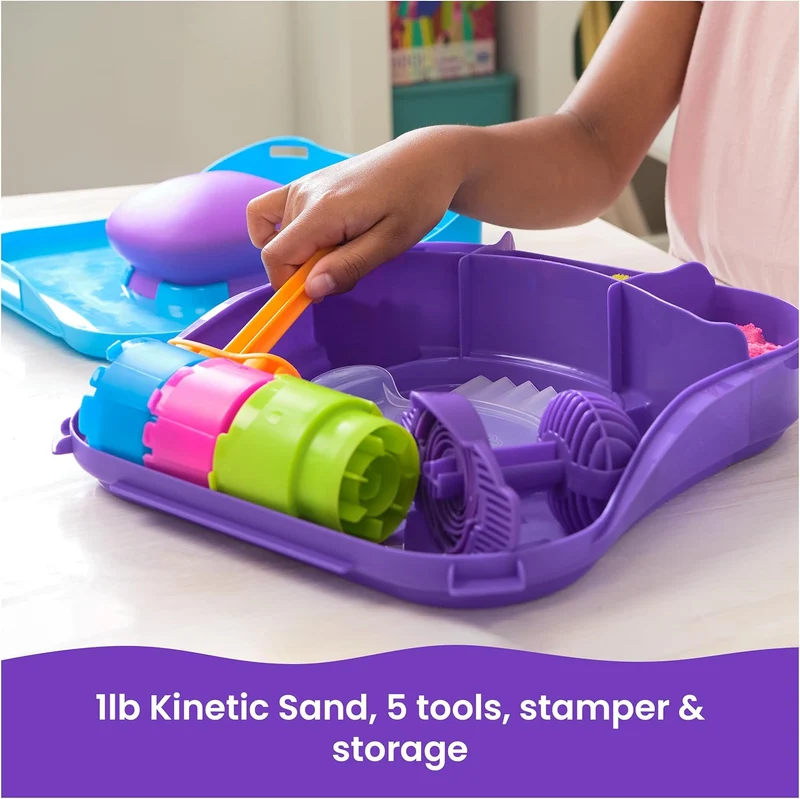 Kinetic Sand SquishMotion Playset with 1lb Pink Yellow Blue Sand
