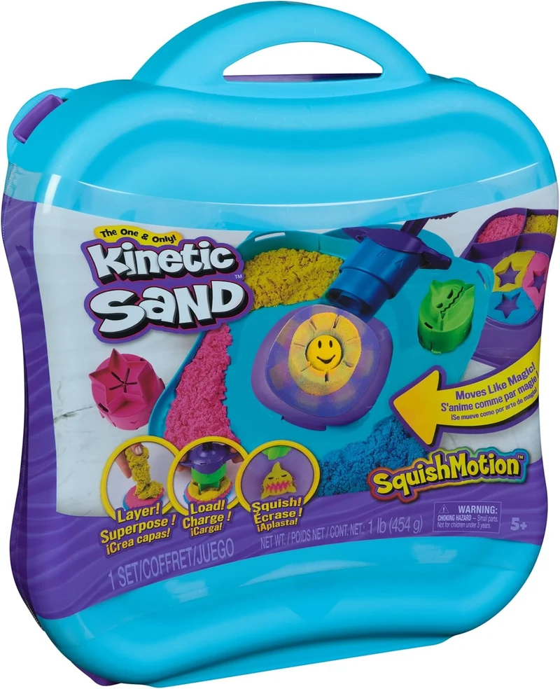 Kinetic Sand SquishMotion Playset with 1lb Pink Yellow Blue Sand
