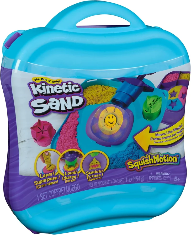 Kinetic Sand SquishMotion Playset with 1lb Pink Yellow Blue Sand
