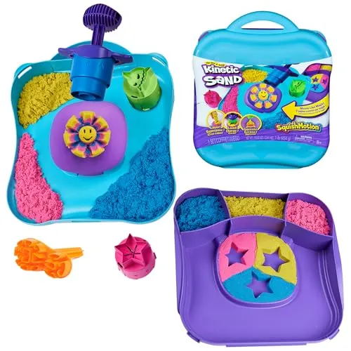 Kinetic Sand SquishMotion Playset with 1lb Pink Yellow Blue Sand