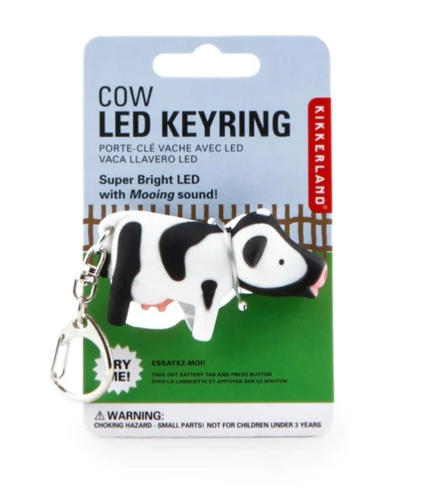 Bright Cow LED Light-Up Keyring with Realistic Mooing Sound Effect