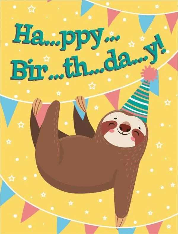 Cute Birthday Sloth Mini Gift Card with Glitter Accents
