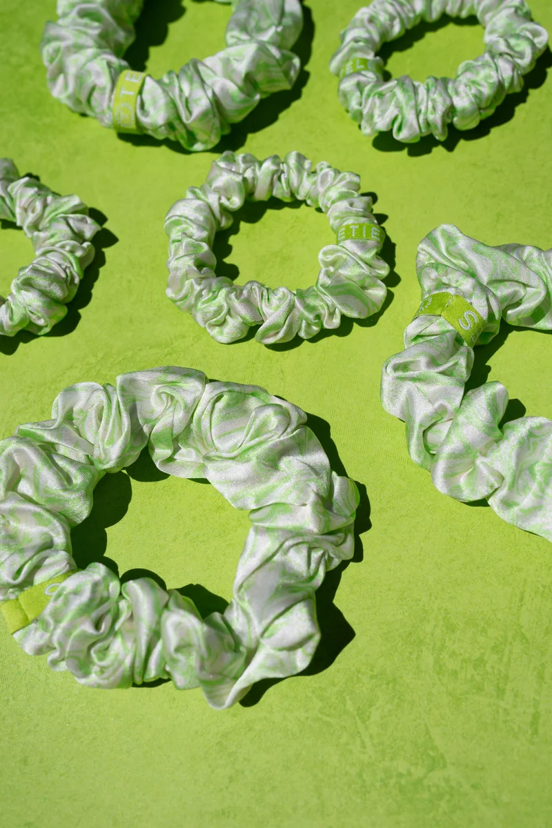 TELETIES Lost My Marbles Small Green Silk Hair Scrunchies 3-Pack