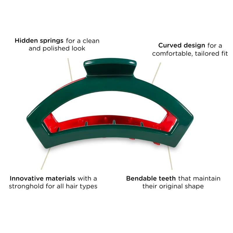 Teleties Medium Open Claw Clip Red and Green Holiday Collection