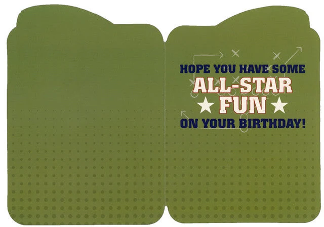 Birthday MVP: Football on Green Die Cut Juvenile Birthday Card