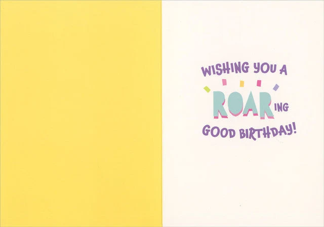 Cute Lion Eating Purple and Yellow Cake Birthday Card for Kid