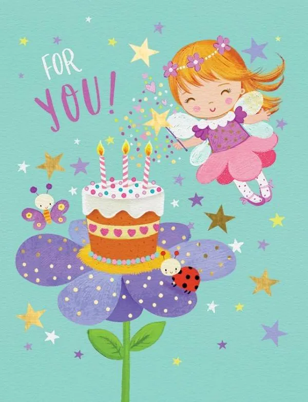 Fairy Foil Mini Gift Enclosure Card with Birthday Cake Illustration