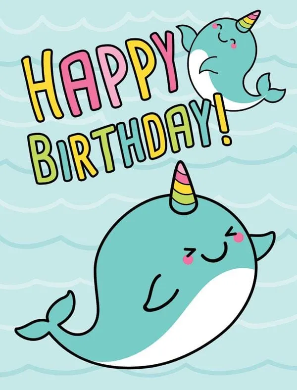 Cute Narwhal Mini Gift Enclosure Card with Matching White Envelope