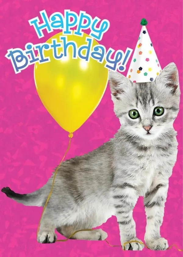 BIRTHDAY CARD: KITTEN AND BALLOON PINK