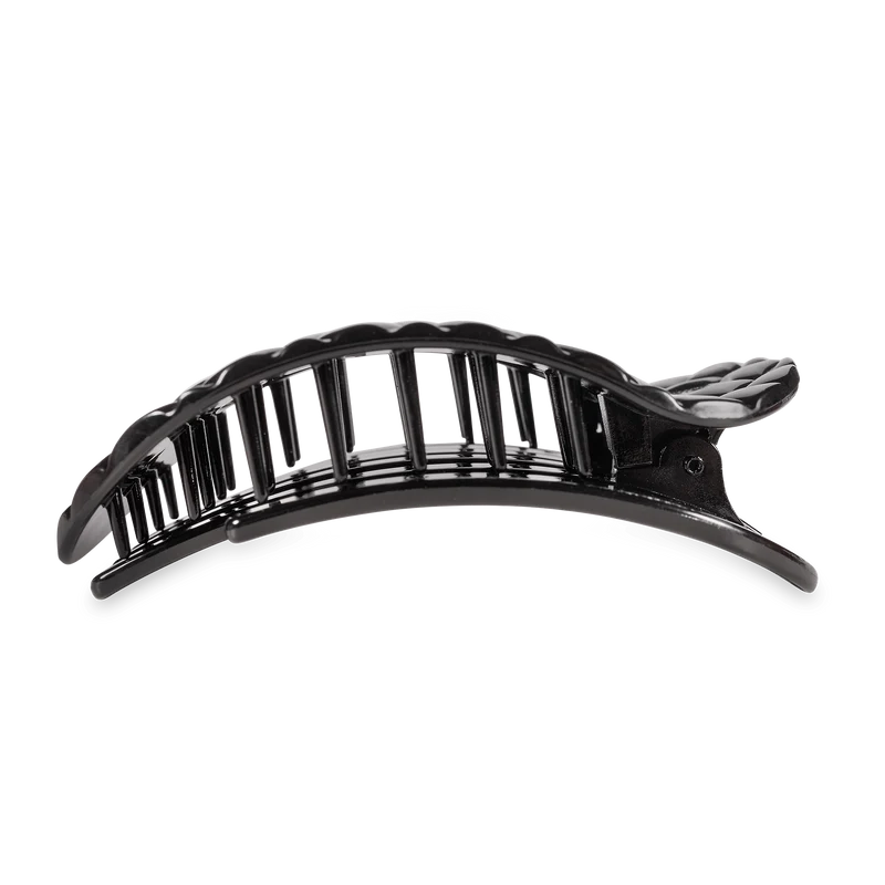 Jet Black Quilted Large Flat Round Lay Flat Hair Clip