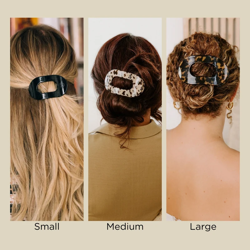 Jet Black Quilted Large Flat Round Lay Flat Hair Clip