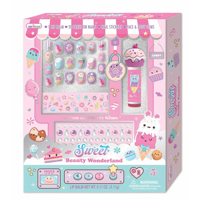 Hot Focus Sweet Beauty Wonderland Scented Press-On Nails Makeup Kit