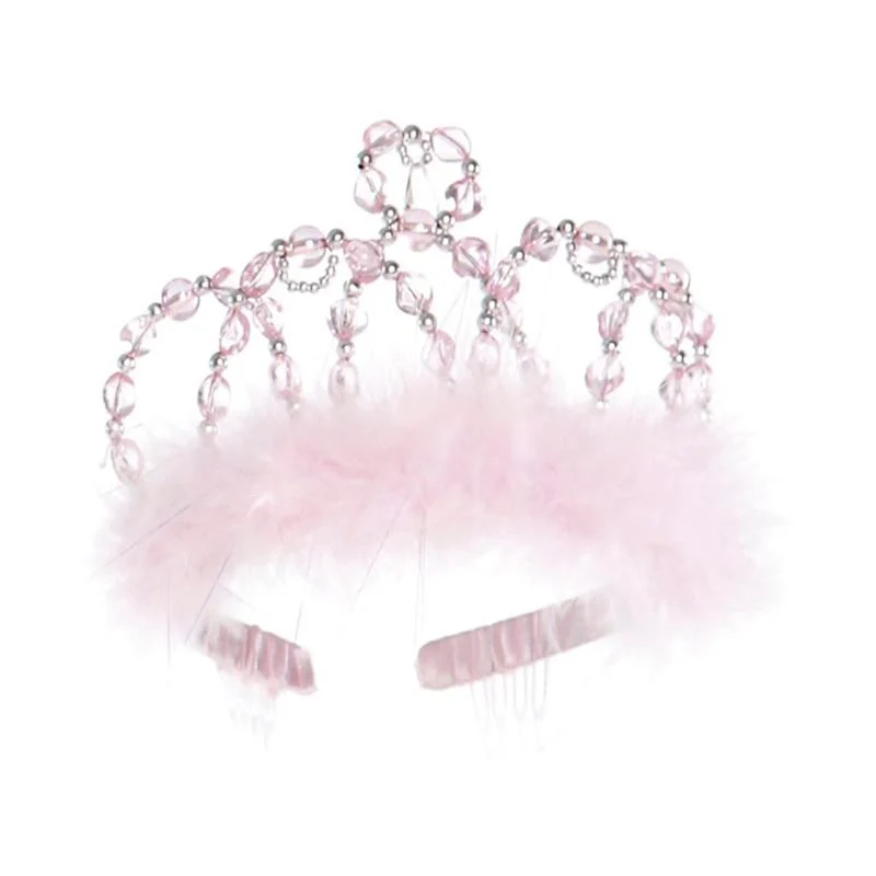 Sparkling Pink and Silver Princess Tiara with Marabou Trim