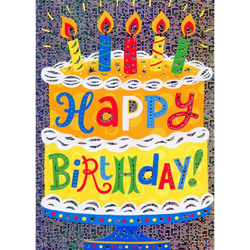 Orange and Yellow Cake on Holographic Foil Juvenile Birthday Card for Kids