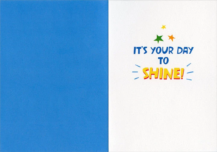 Orange and Yellow Cake on Holographic Foil Juvenile Birthday Card for Kids