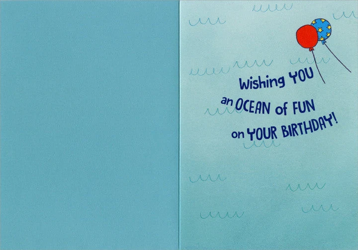 Fish, Whale, Dolphin, Turtle, Octopus, Crab in Ocean Juvenile Birthday Card for Kids