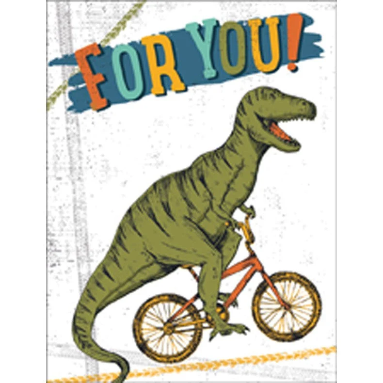 Dinosaur Riding Bicycle Mini Blank Gift Enclosure Card for Kids