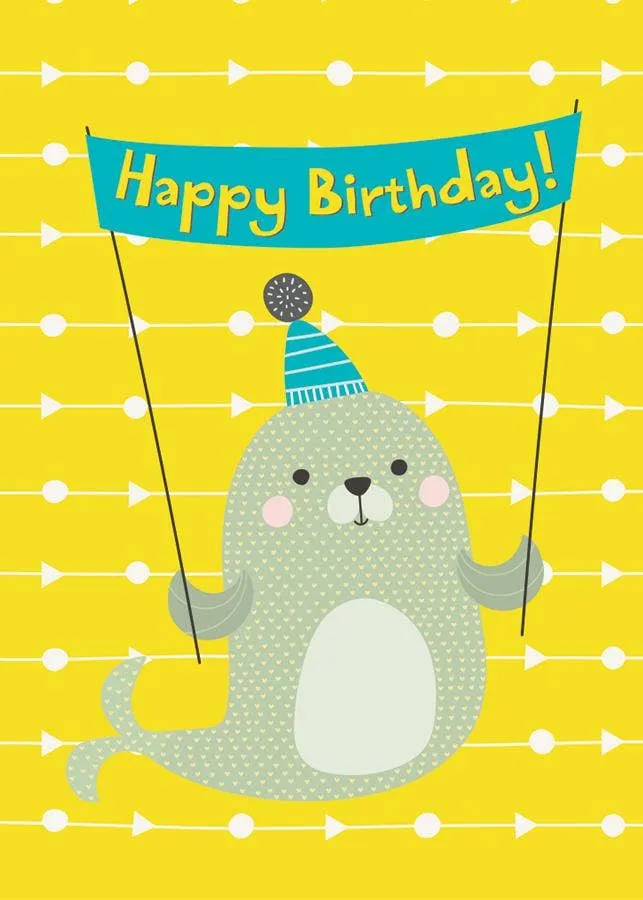 Cute Adorable Happy Birthday Seal Greeting Card with Party Hat