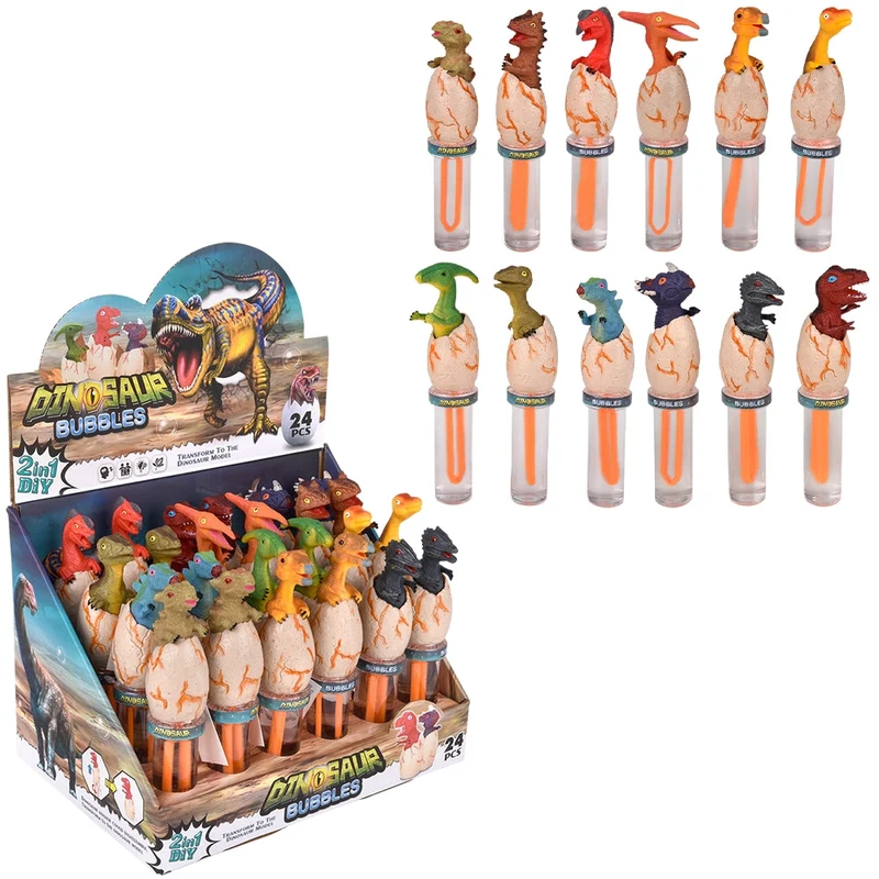 Hatching Dinosaur Bubble Wands with Transforming Action Figure Handle